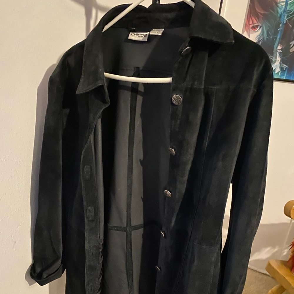 Chicos sz2  lined blk suede jacket w silver buttons. Excellent condition